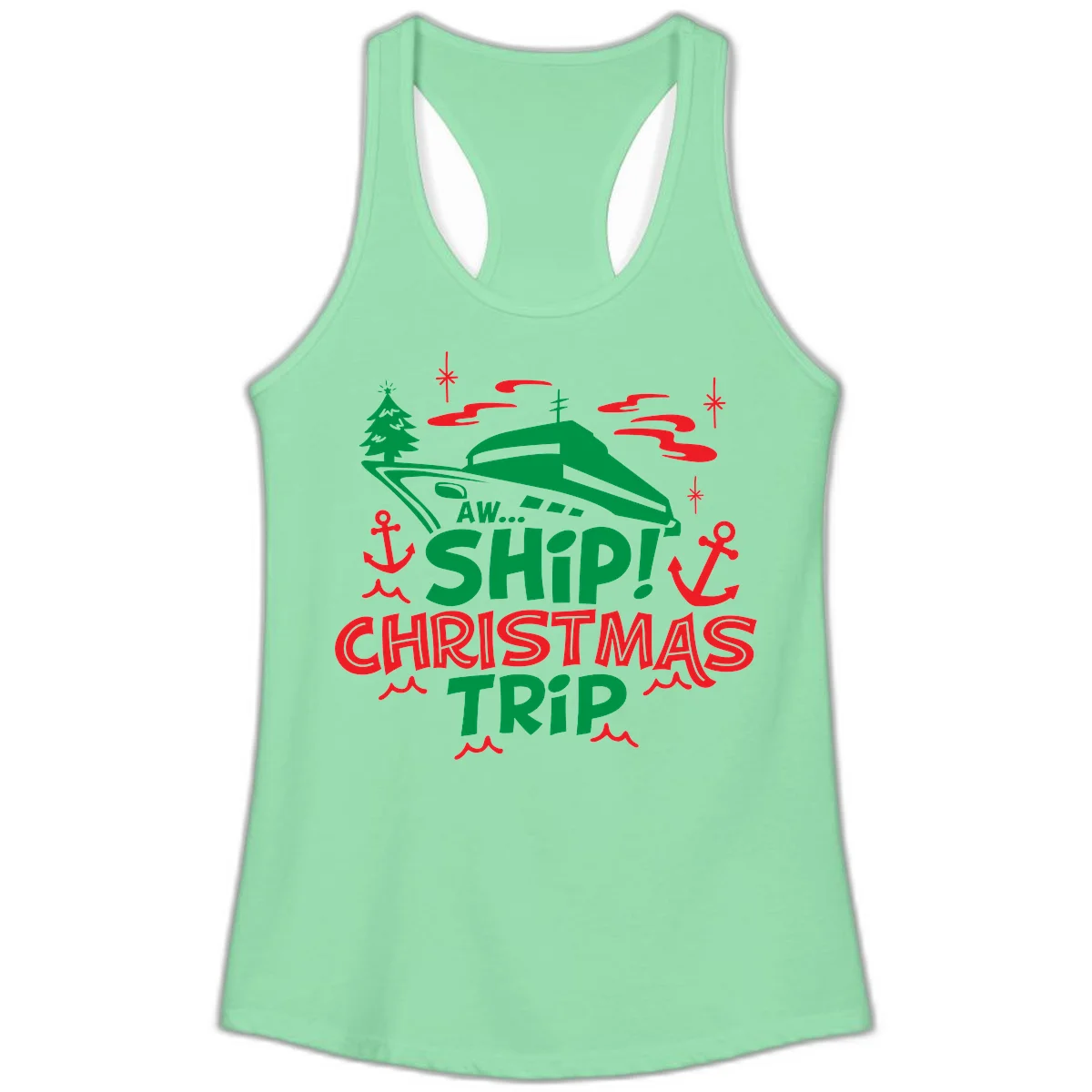 Aww Ship Christmas Trip Ladies Tank in Solid Mint
