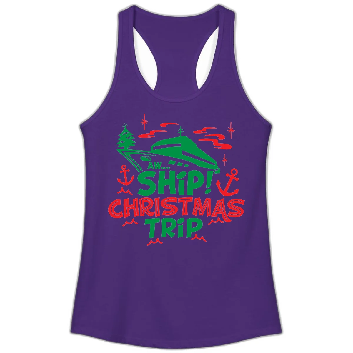 Aww Ship Christmas Trip Ladies Tank in Solid Purple Rush