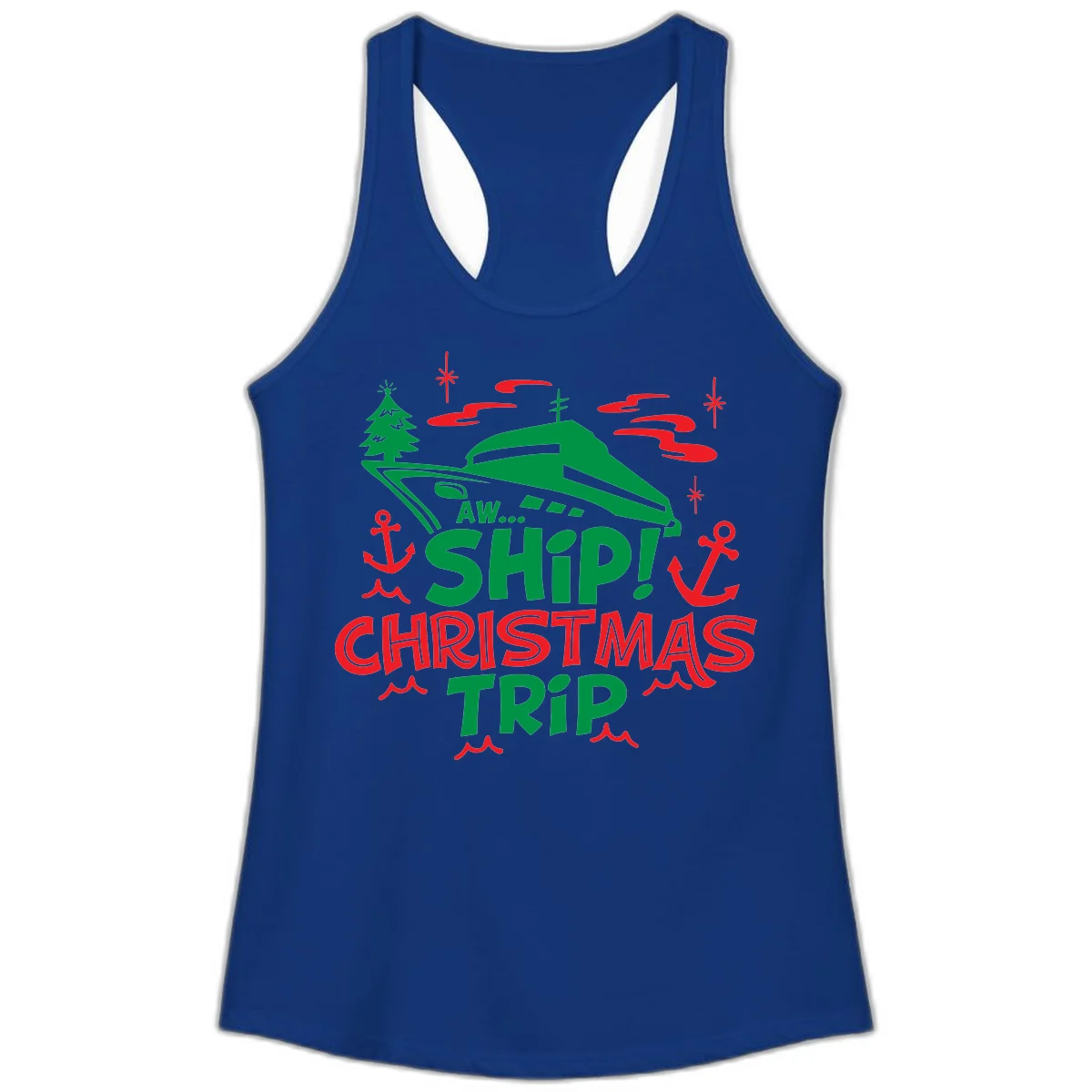 Aww Ship Christmas Trip Ladies Tank in Solid Royal