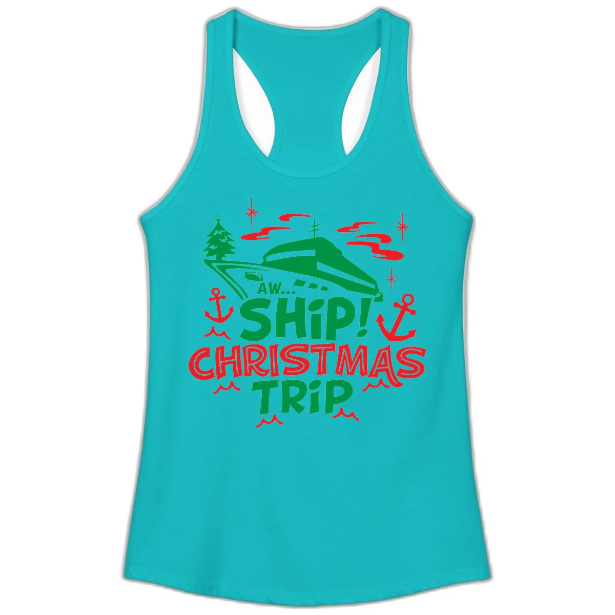 Aww Ship Christmas Trip Ladies Tank in Tahiti Blue