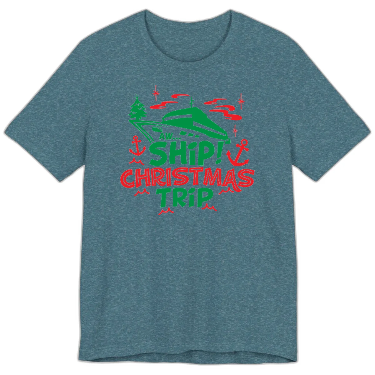 Aww Ship Christmas Trip Premium T-Shirt in Heather Deep Teal