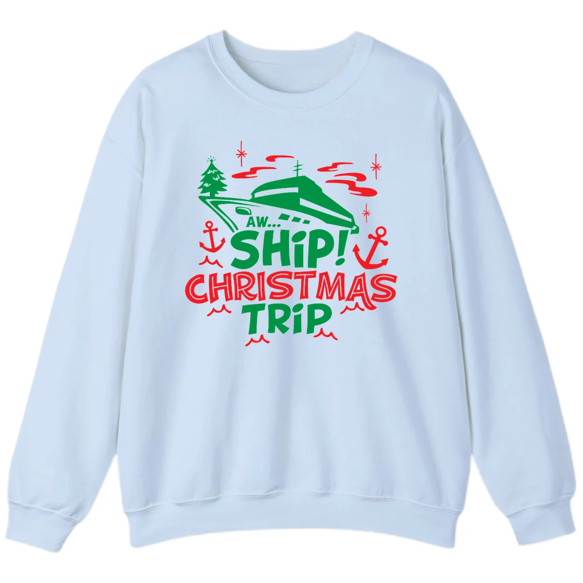 Aww Ship Christmas Trip Sweatshirt in Light Blue