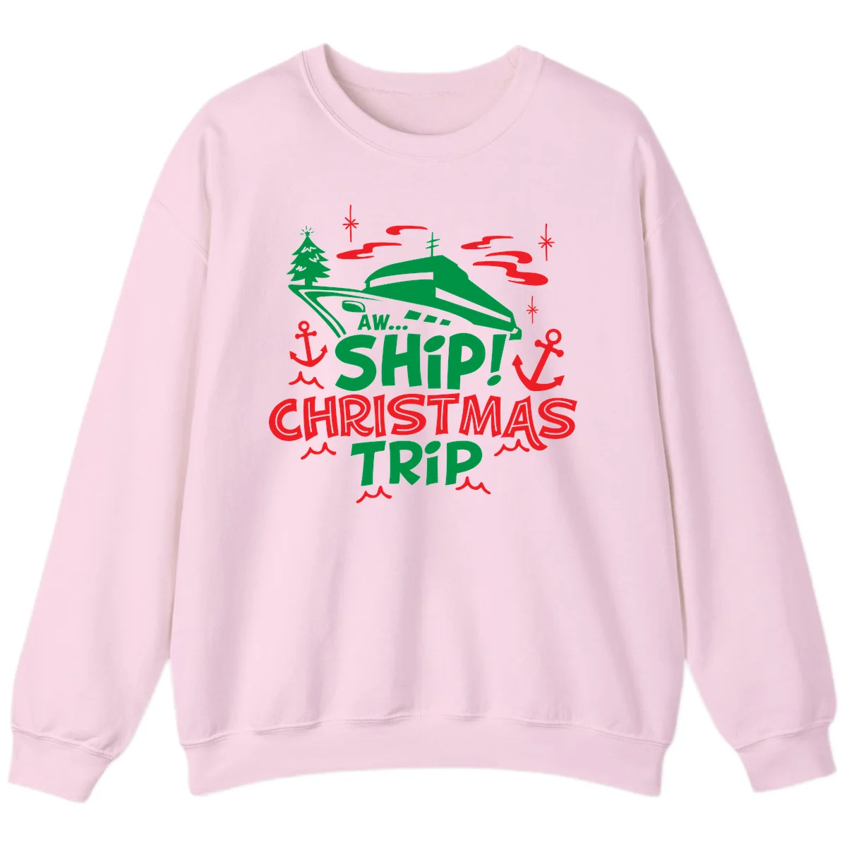 Aww Ship Christmas Trip Sweatshirt in Light Pink