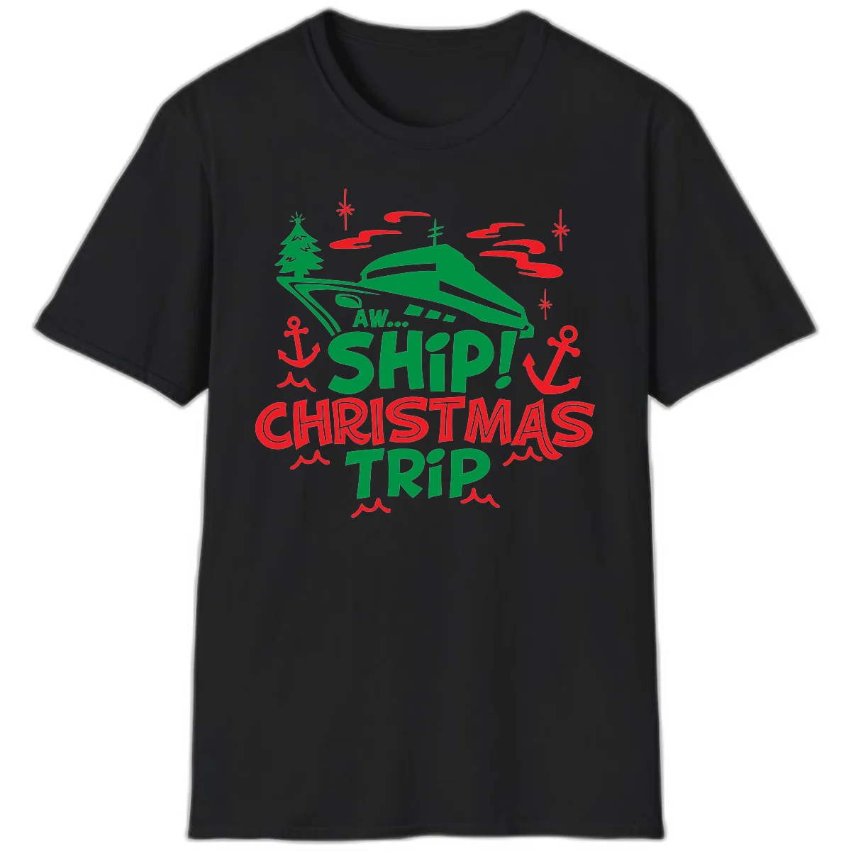 Aww Ship Christmas Trip T-Shirt in Black