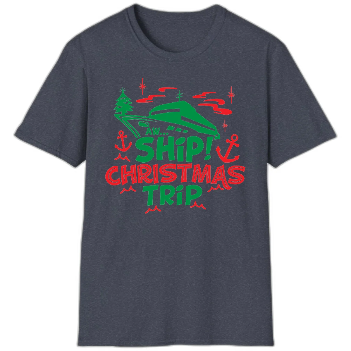 Aww Ship Christmas Trip T-Shirt in Heather Navy