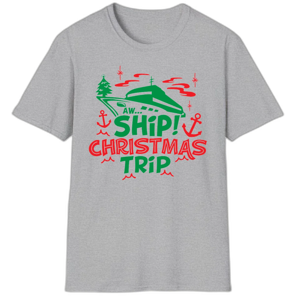 Aww Ship Christmas Trip T-Shirt in Sport Grey