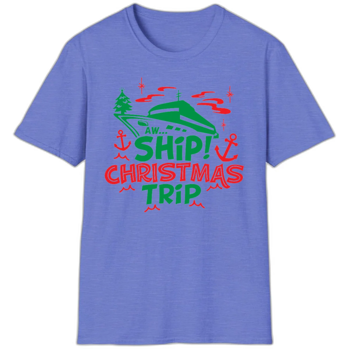 Aww Ship Christmas Trip T-Shirt in Heather Royal