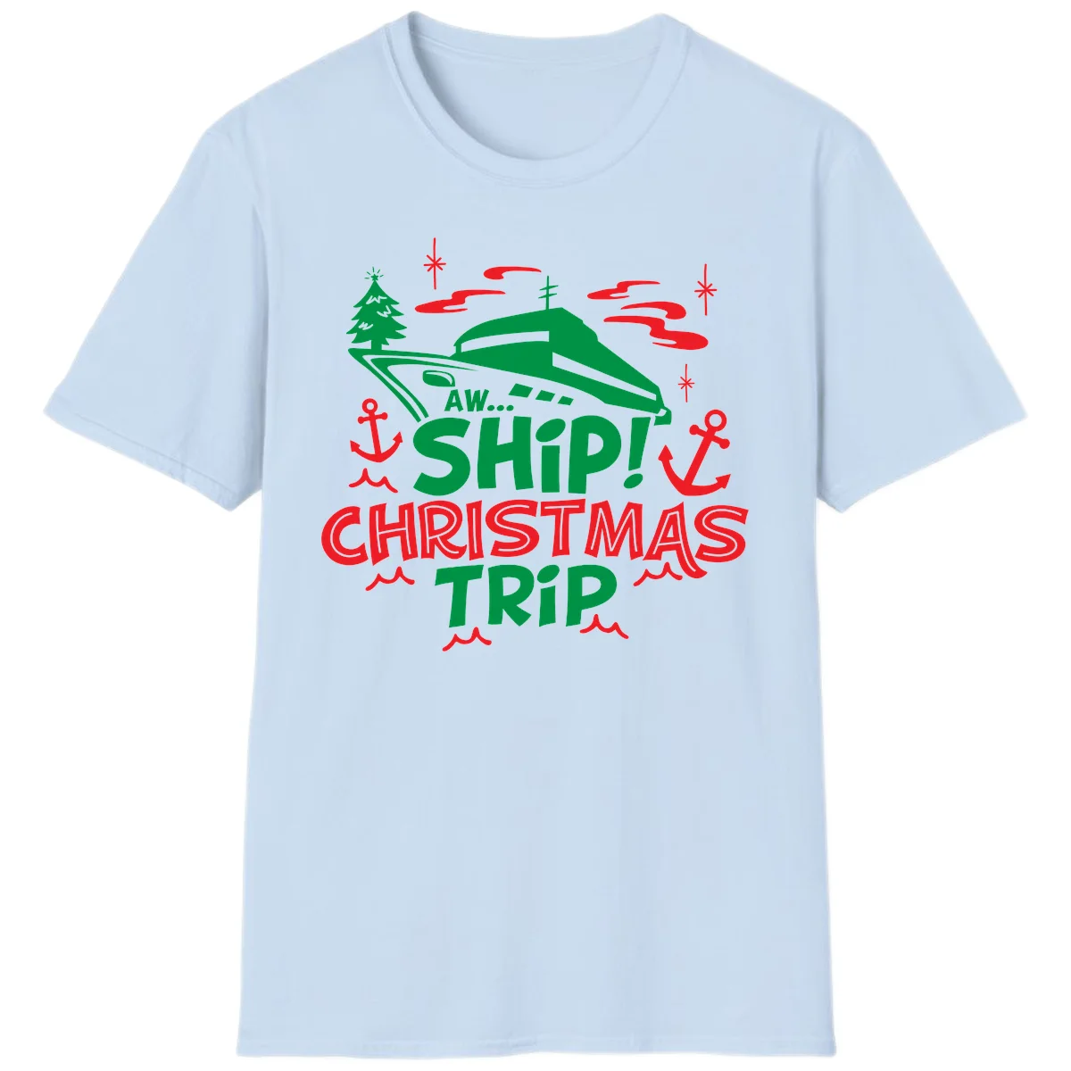 Aww Ship Christmas Trip T-Shirt in Light Blue