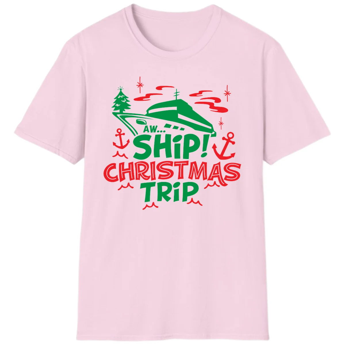 Aww Ship Christmas Trip T-Shirt in Light Pink