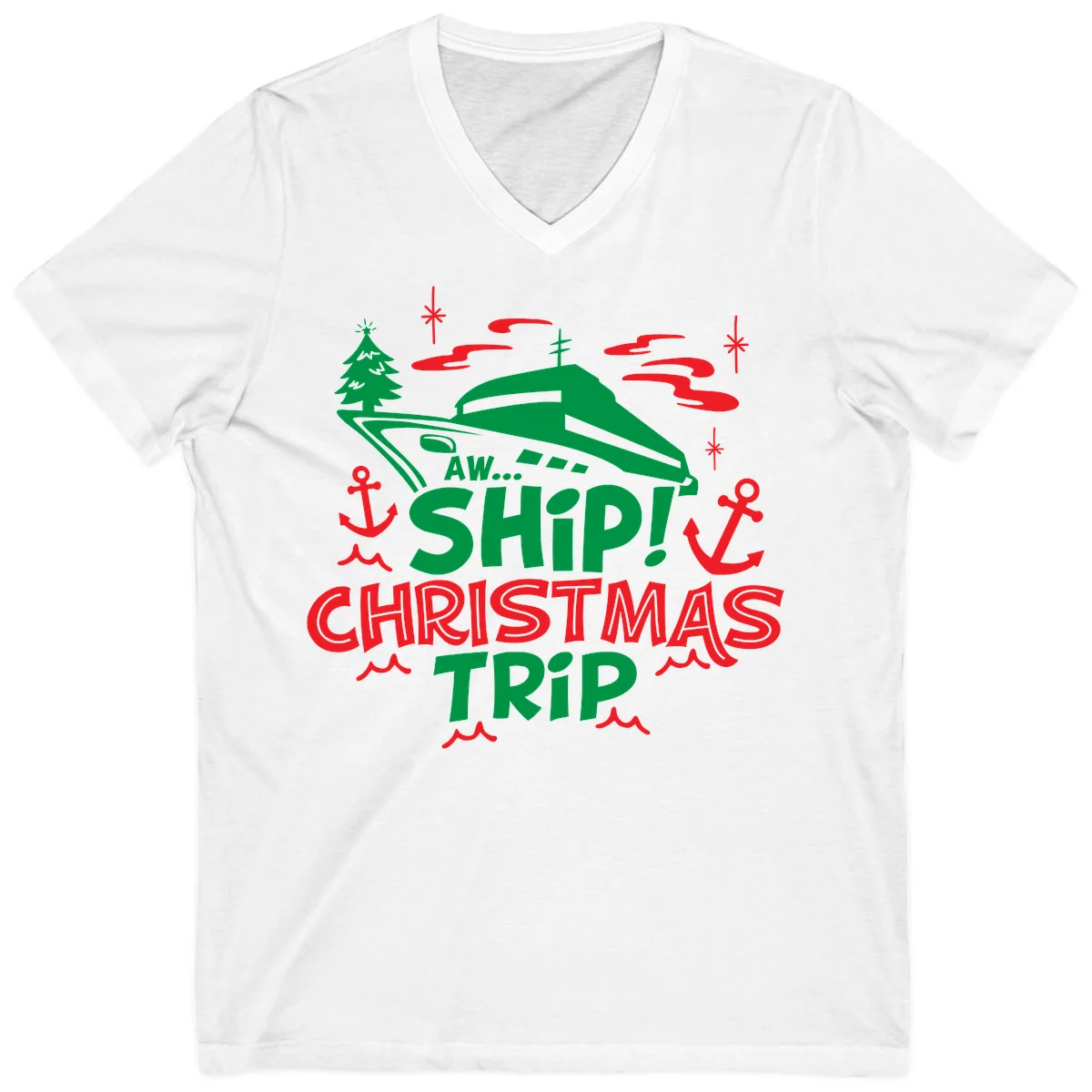 Aww Ship Christmas Trip V-Neck Tee in White