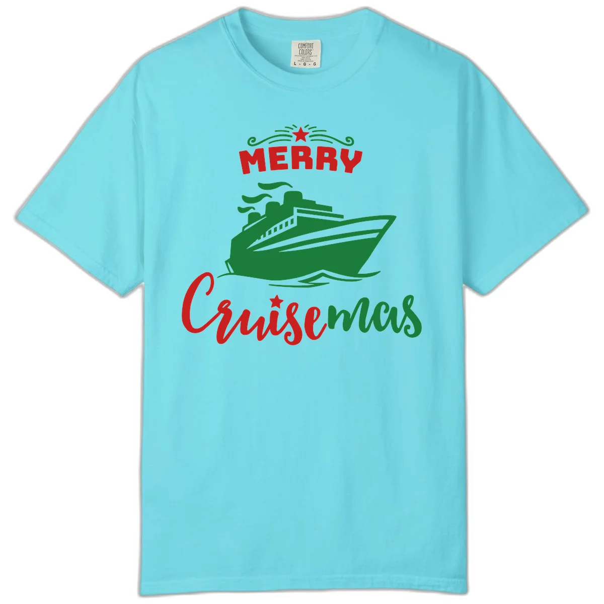 Merry Cruise-mas Ship Comfort Color Tee in Lagoon Blue