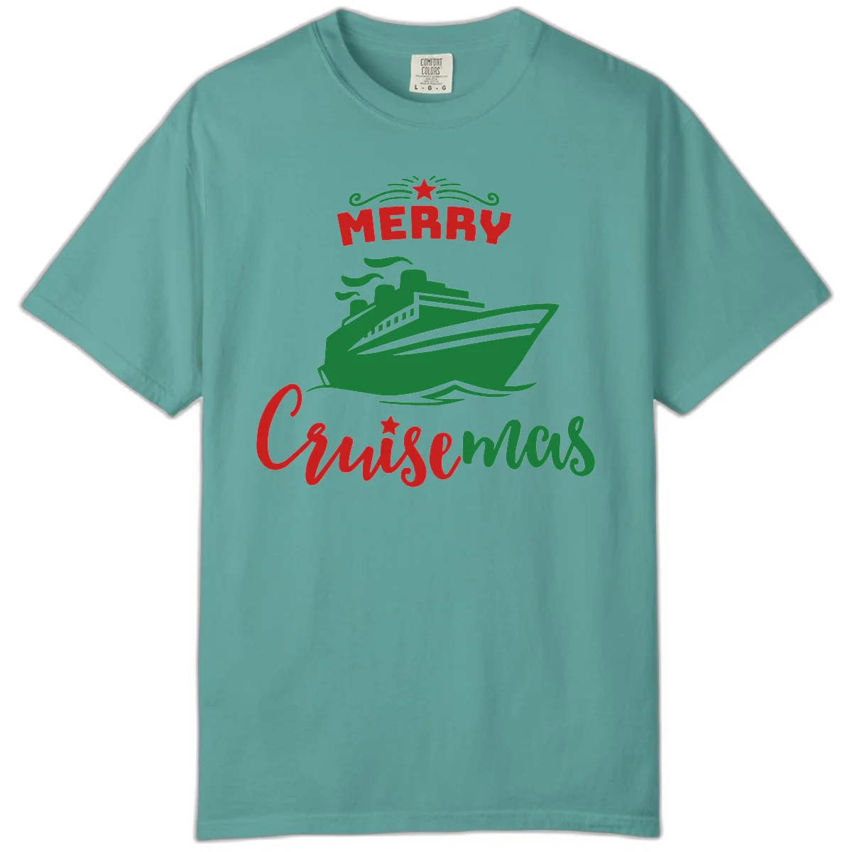 Merry Cruise-mas Ship Comfort Color Tee in Seafoam