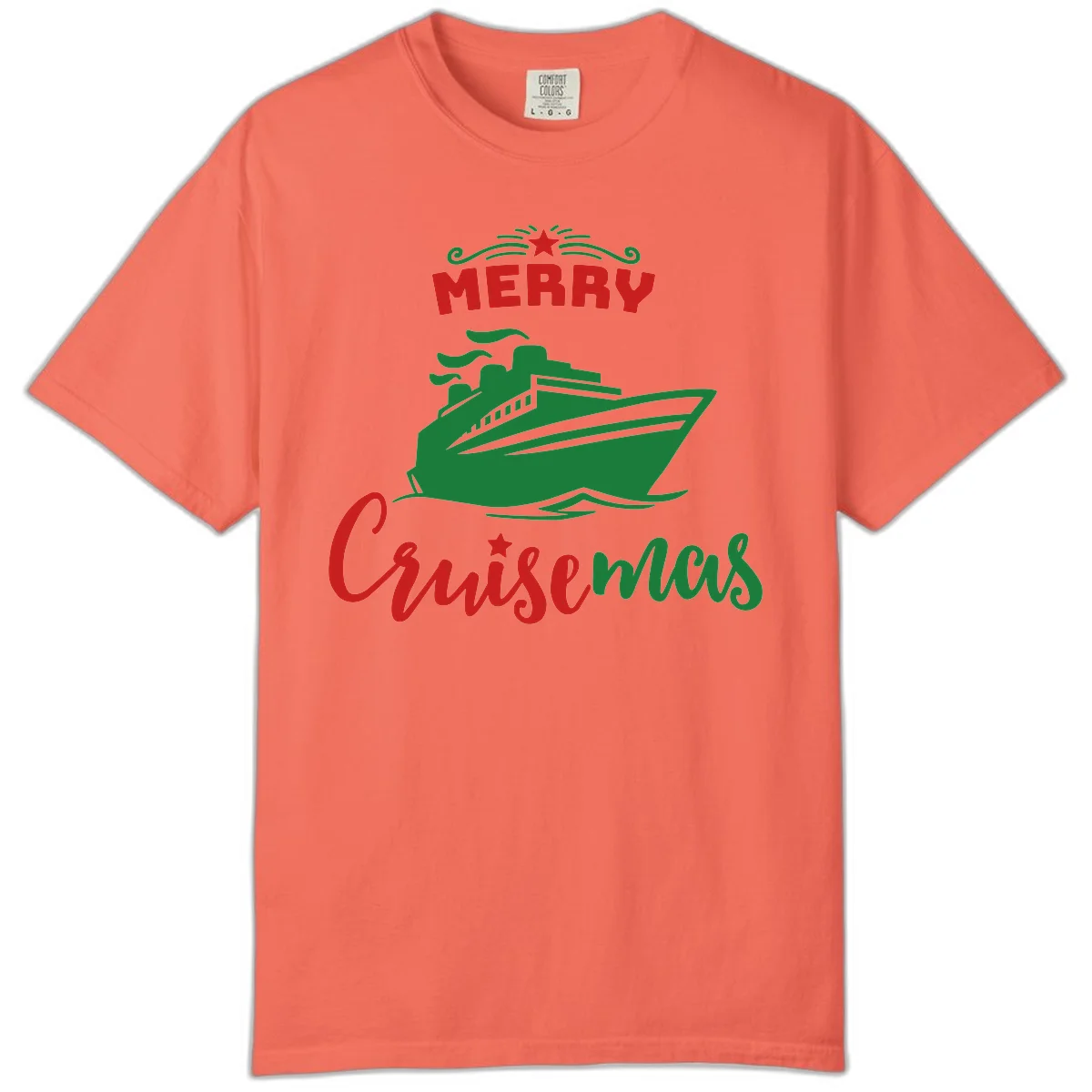 Merry Cruise-mas Ship Comfort Color Tee in Bright Salmon