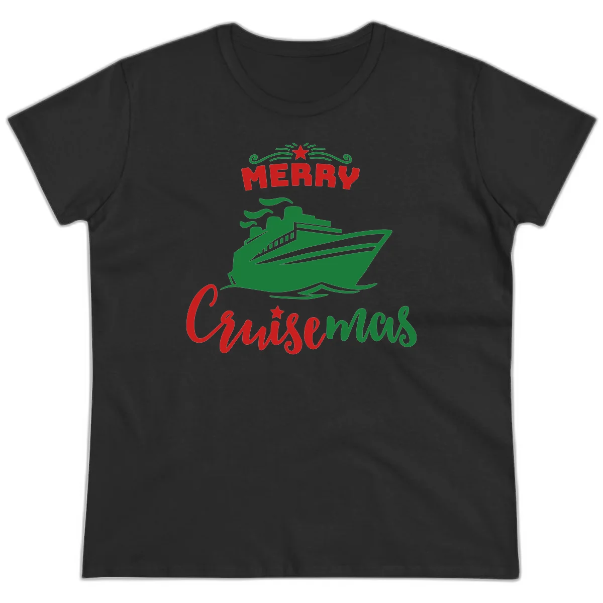 Merry Cruise-mas Ship Ladies Tee in Black