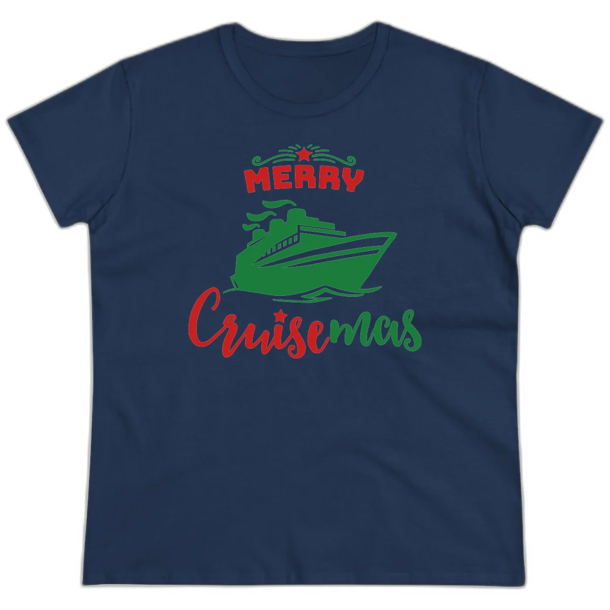 Merry Cruise-mas Ship Ladies Tee in Navy