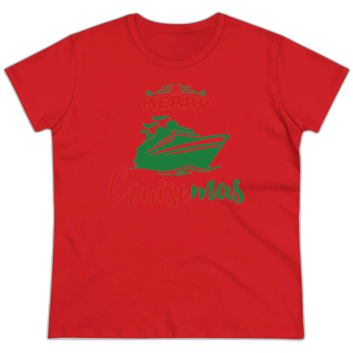 Merry Cruise-mas Ship Ladies Tee in Red