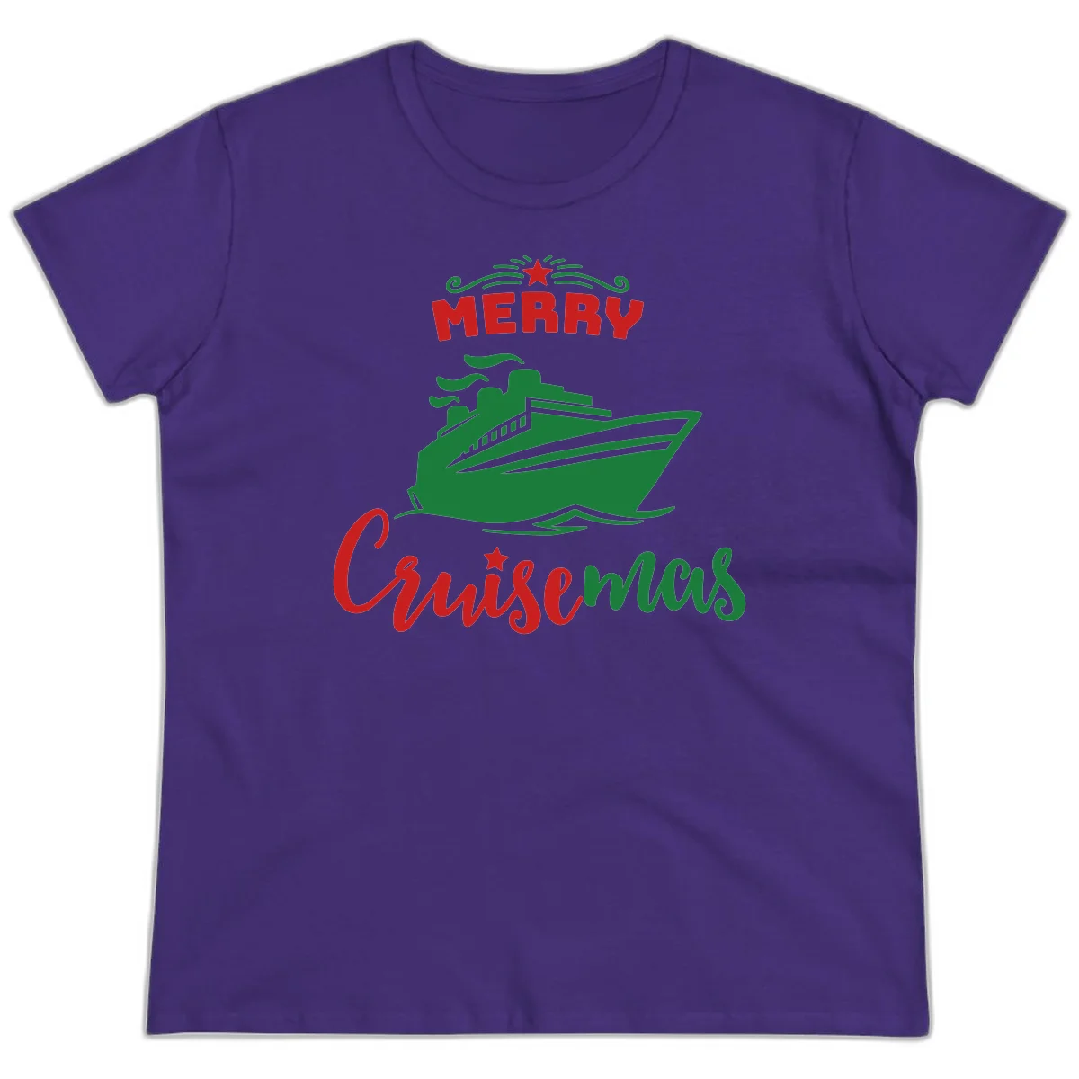 Merry Cruise-mas Ship Ladies Tee in Purple