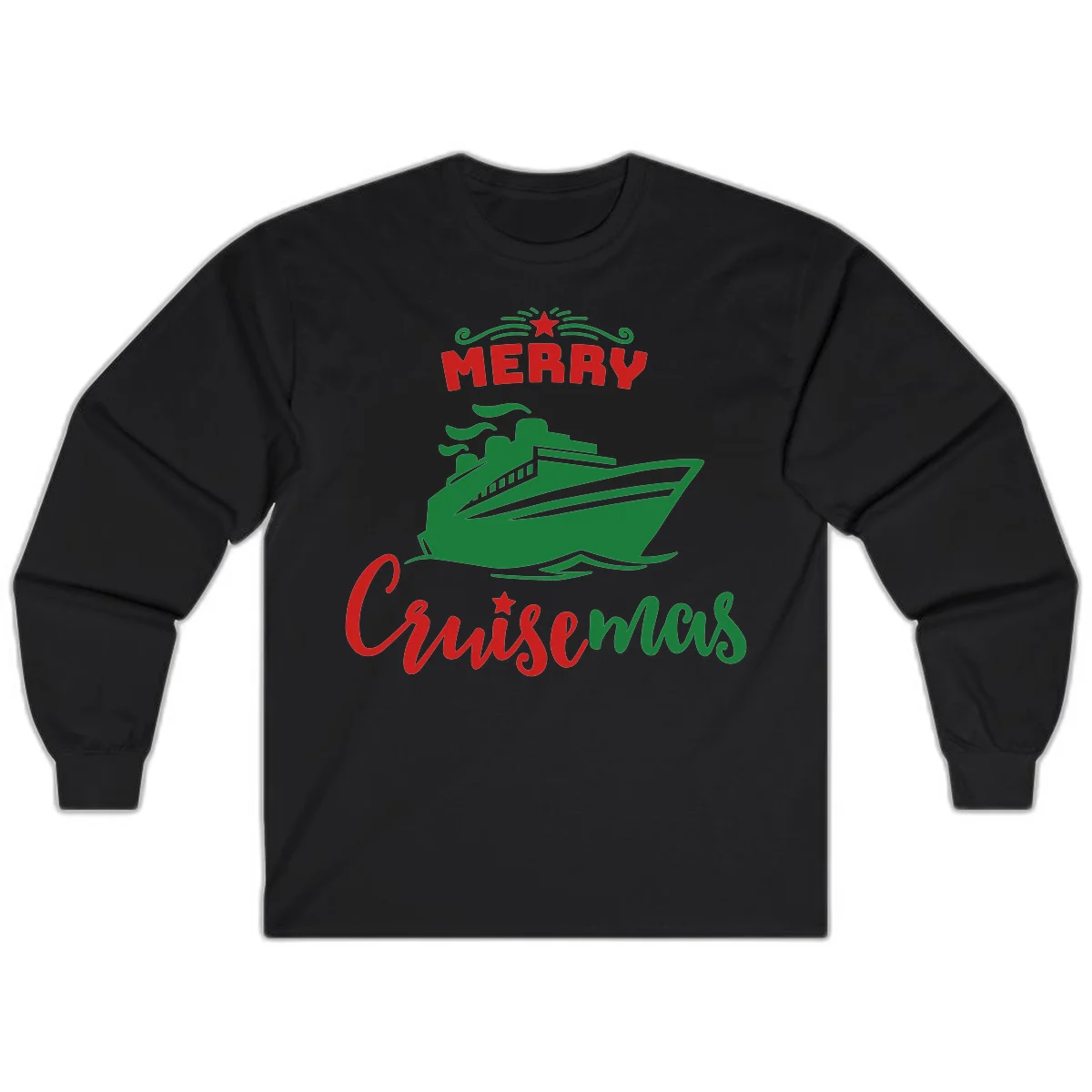 Merry Cruise-mas Ship Long Sleeve Tee in Black