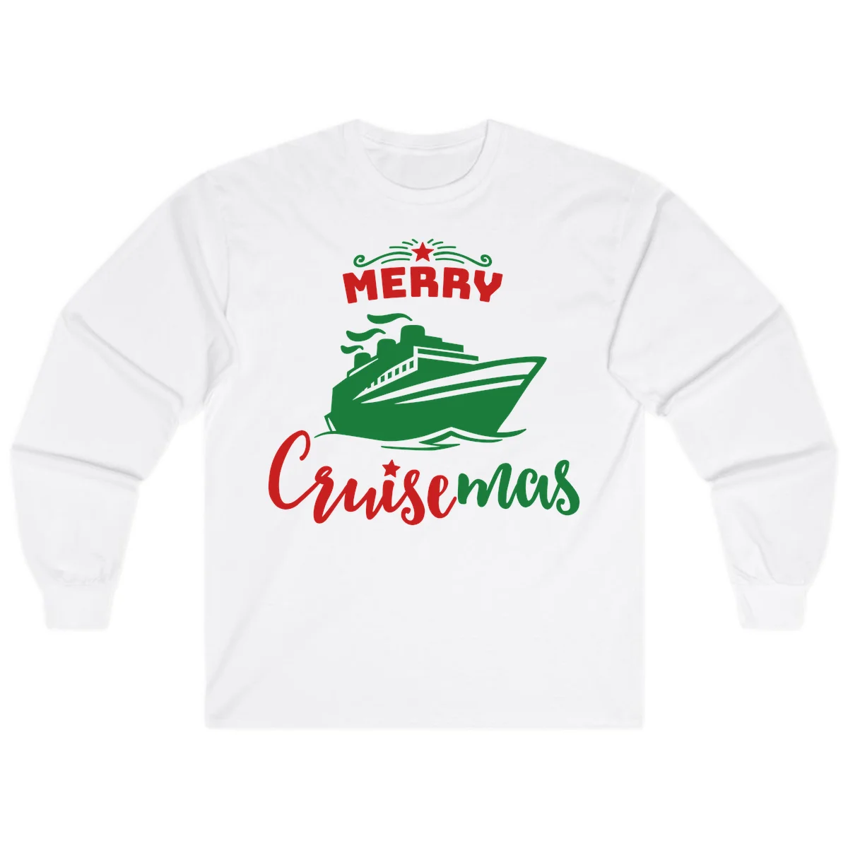 Merry Cruise-mas Ship Long Sleeve Tee in White