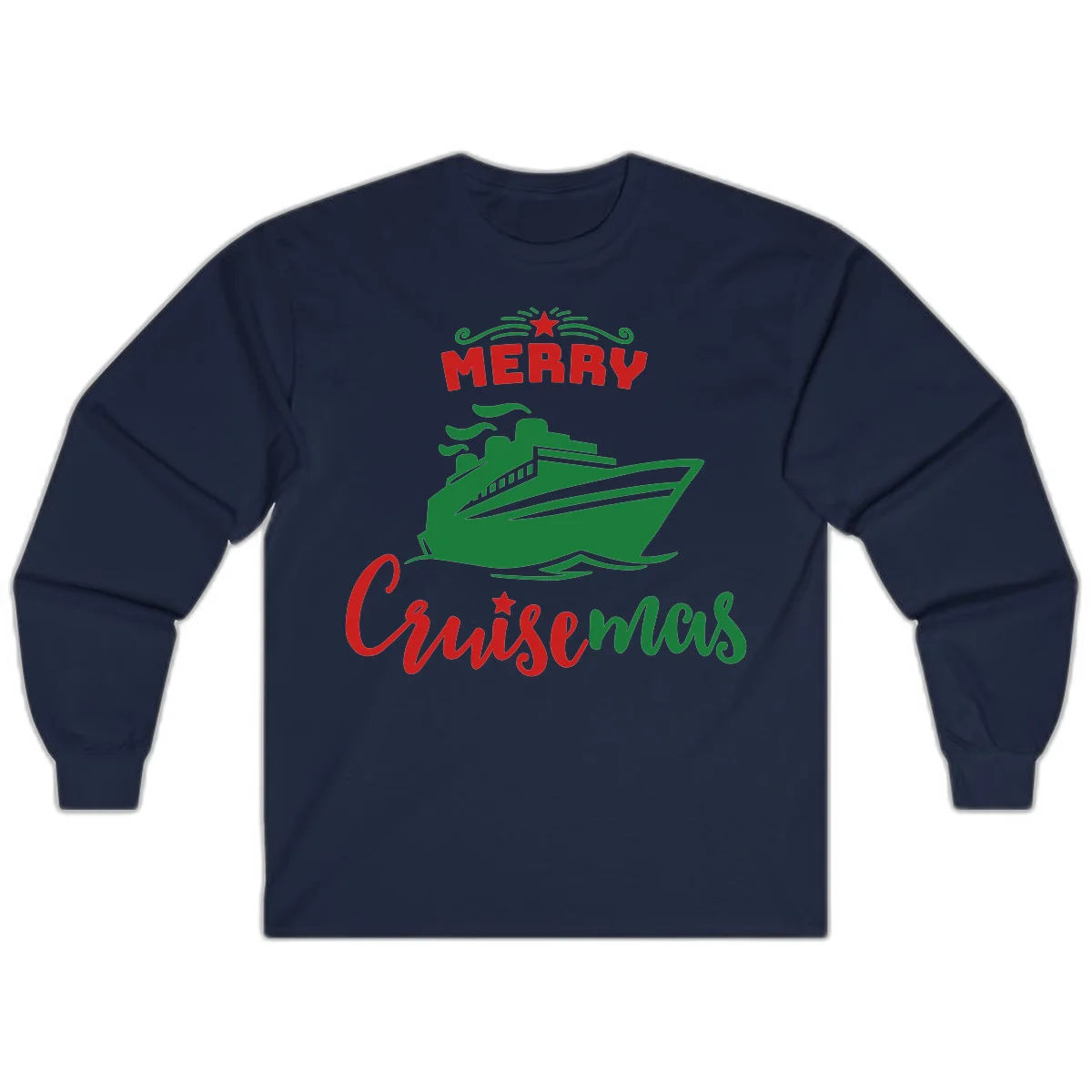 Merry Cruise-mas Ship Long Sleeve Tee in Navy