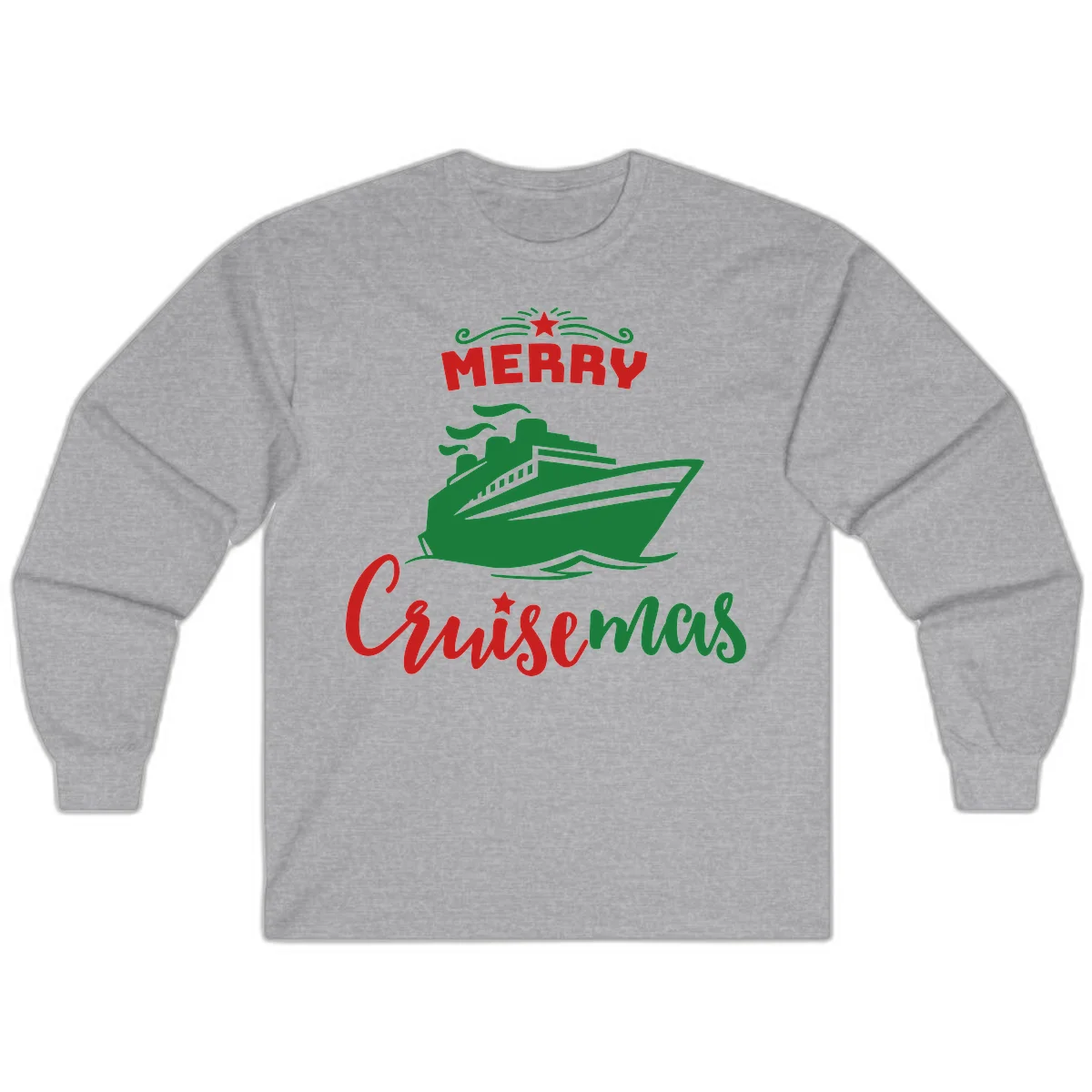 Merry Cruise-mas Ship Long Sleeve Tee in Sport Grey