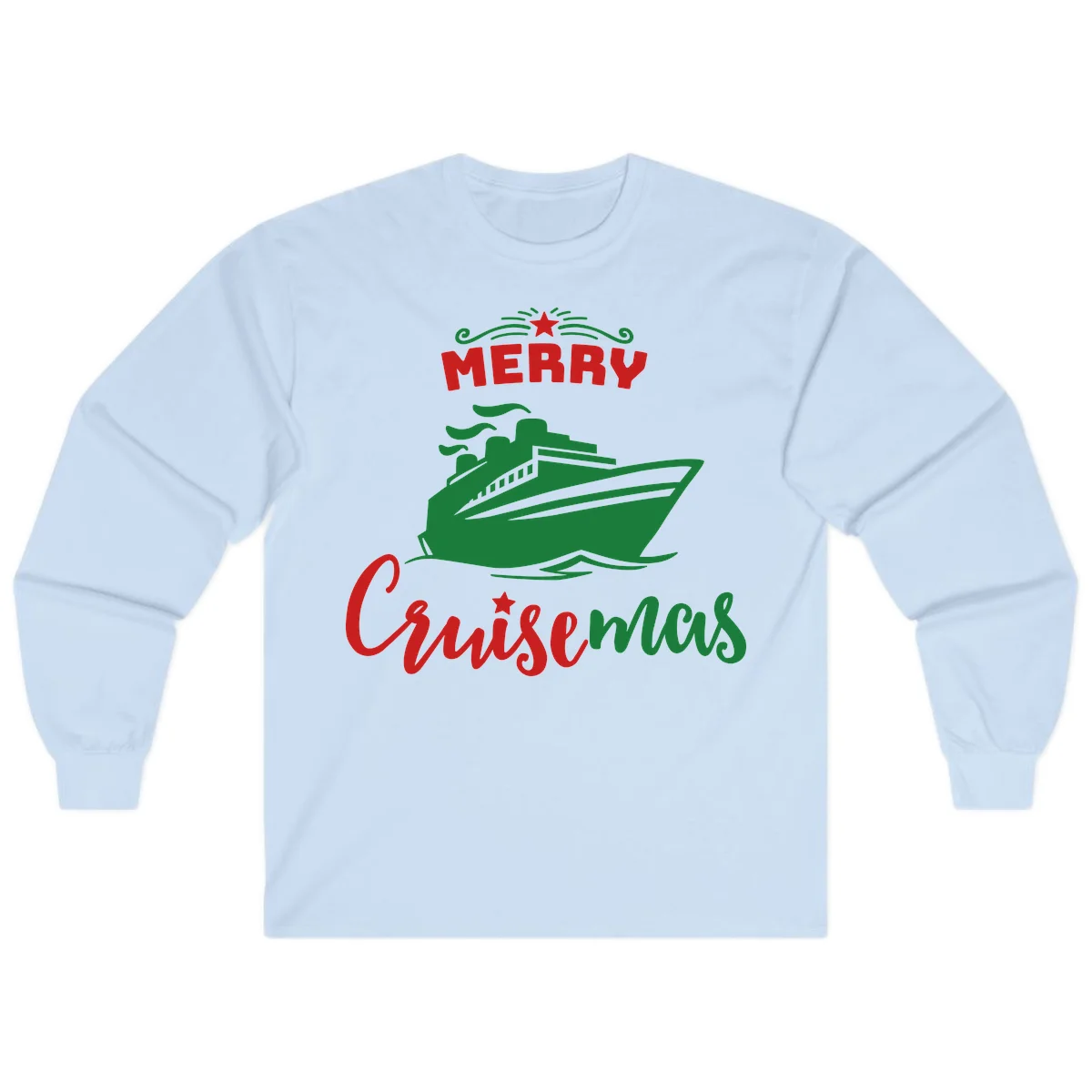 Merry Cruise-mas Ship Long Sleeve Tee in Light Blue