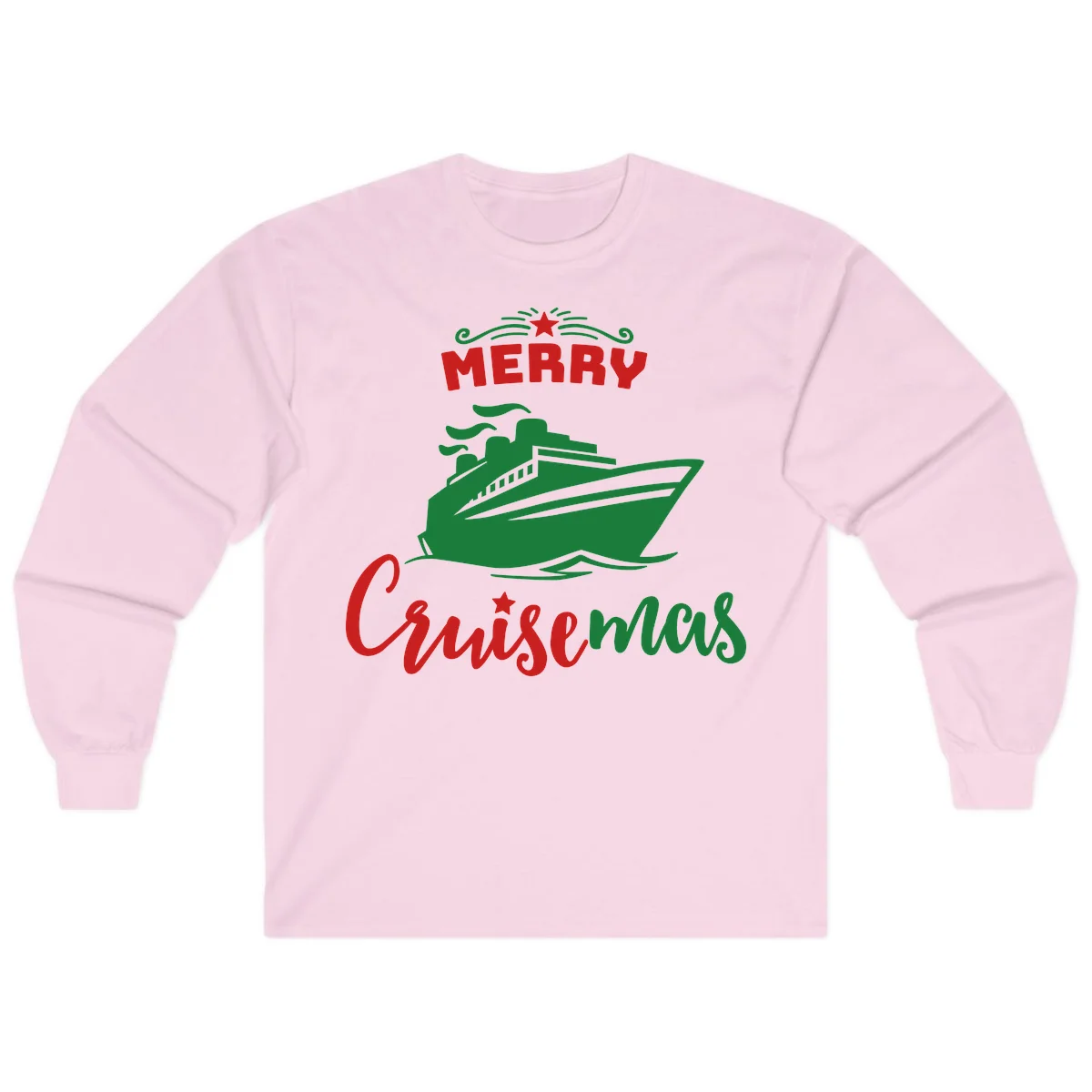 Merry Cruise-mas Ship Long Sleeve Tee in Light Pink