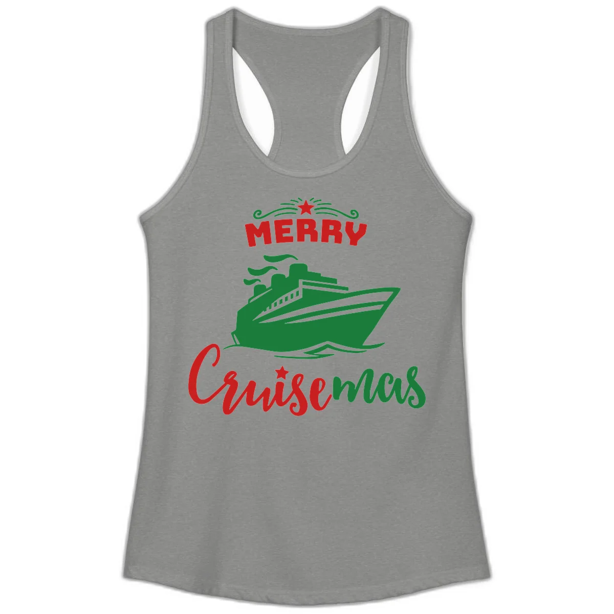 Merry Cruise-mas Ship Ladies Tank Top in Heather Grey
