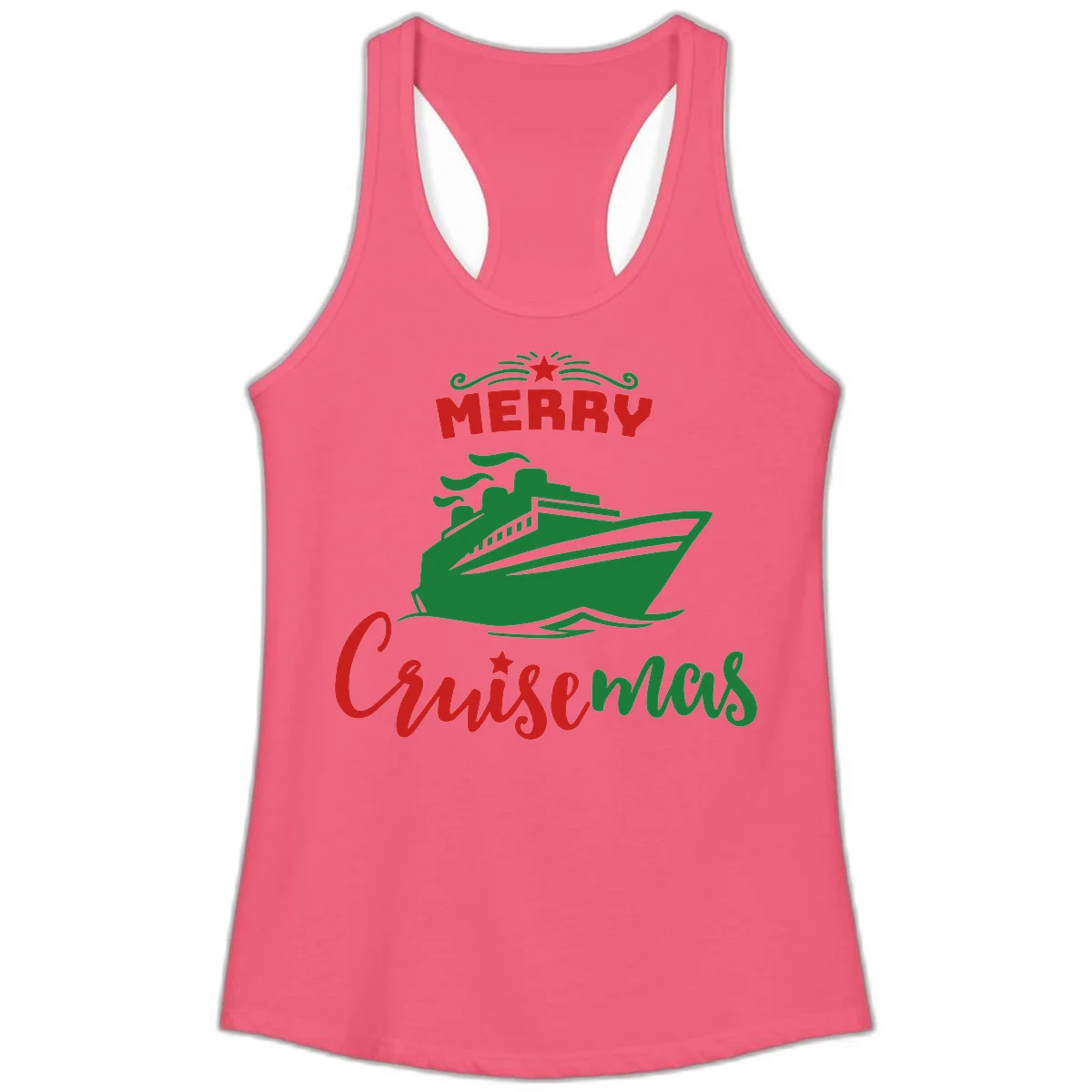 Merry Cruise-mas Ship Ladies Tank Top in Hot Pink
