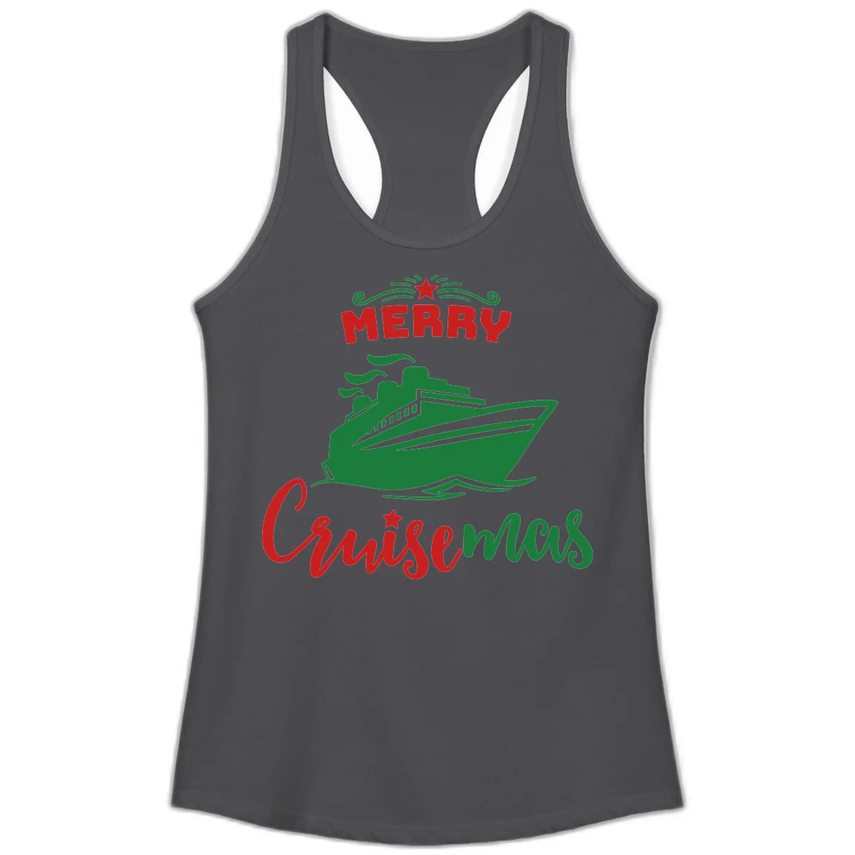 Merry Cruise-mas Ship Ladies Tank Top in Solid Dark Gray