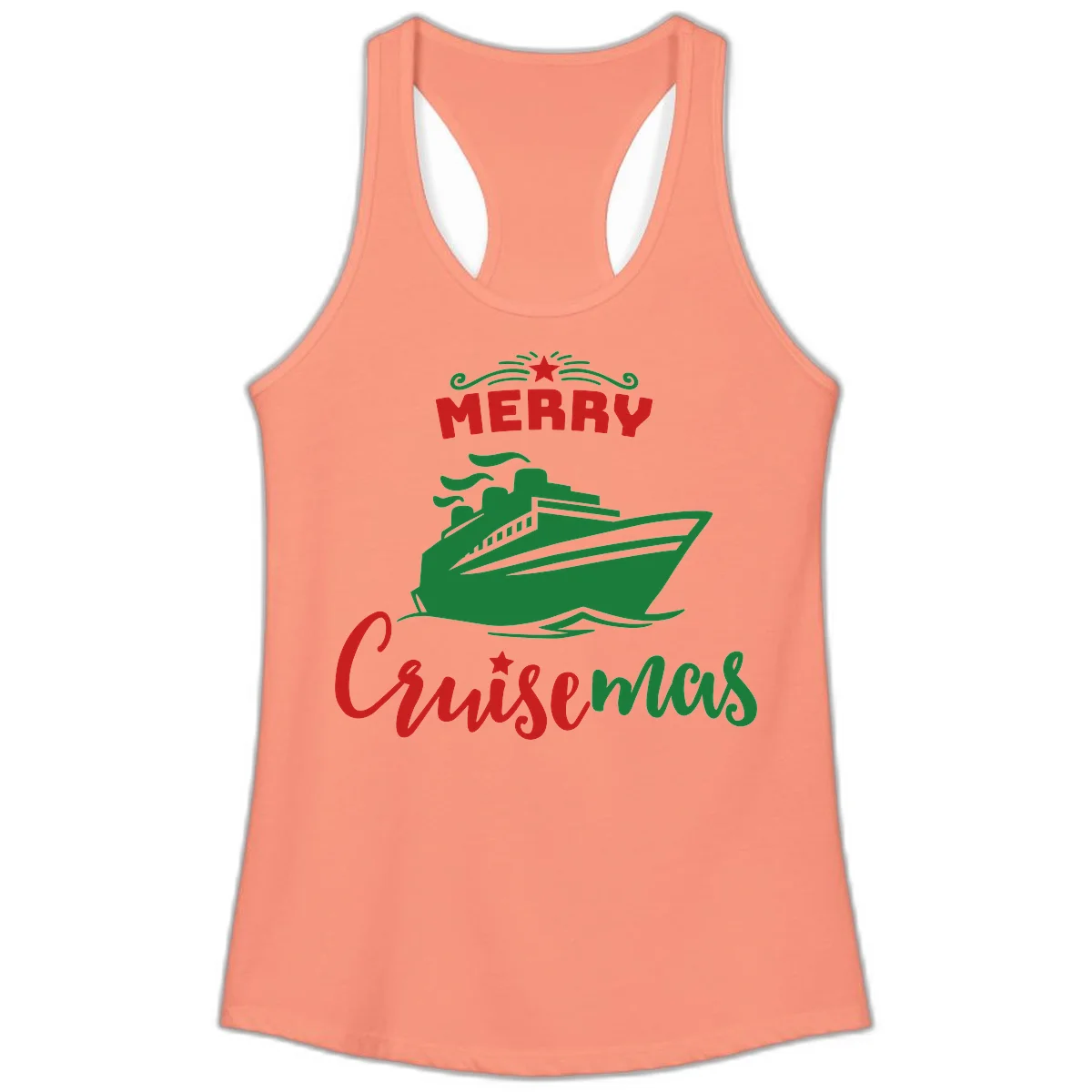 Merry Cruise-mas Ship Ladies Tank Top in Solid Light Orange