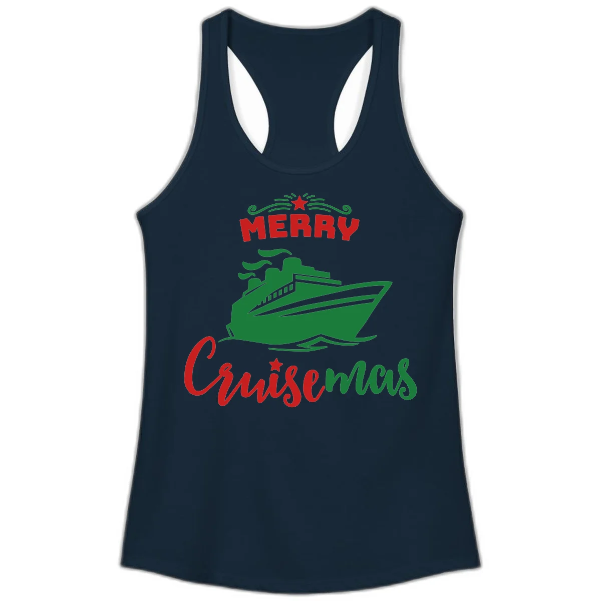 Merry Cruise-mas Ship Ladies Tank Top in Solid Midnight Navy