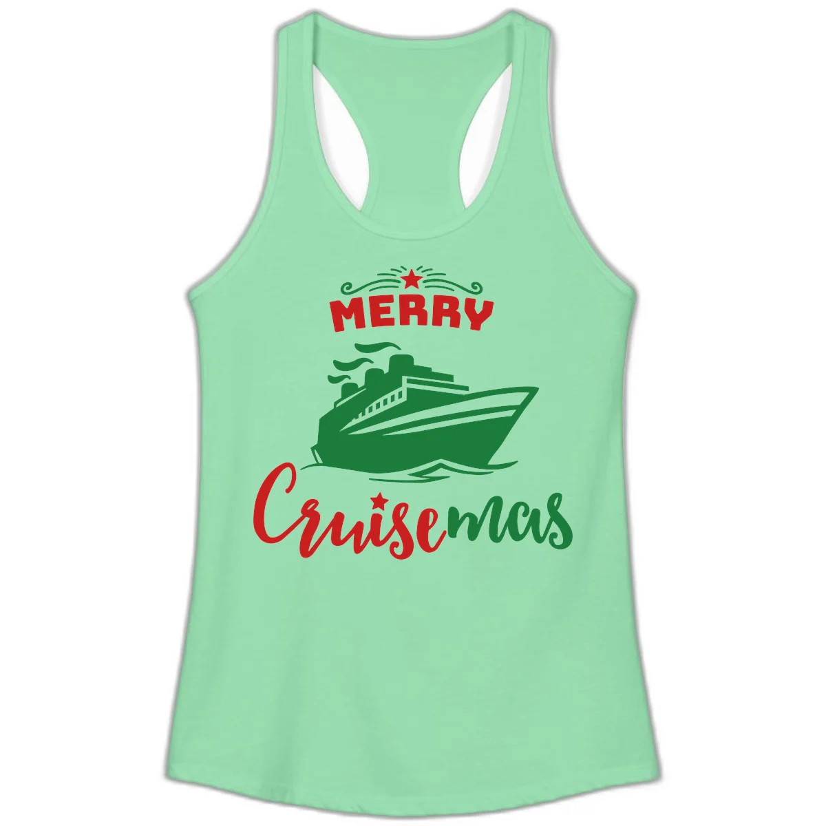 Merry Cruise-mas Ship Ladies Tank Top in Solid Mint