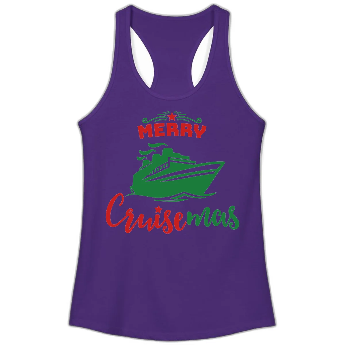 Merry Cruise-mas Ship Ladies Tank Top in Solid Purple Rush