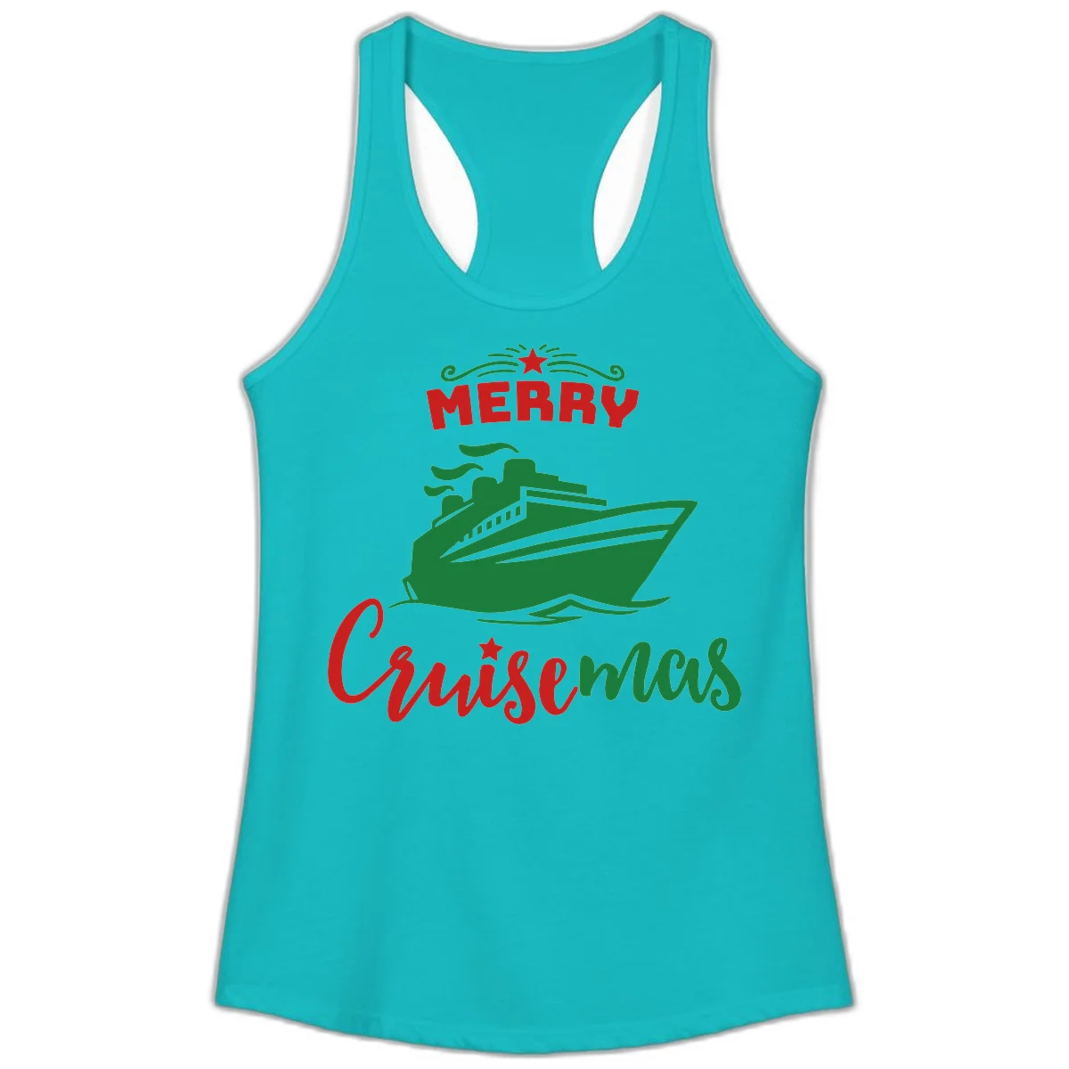 Merry Cruise-mas Ship Ladies Tank Top in Tahiti Blue