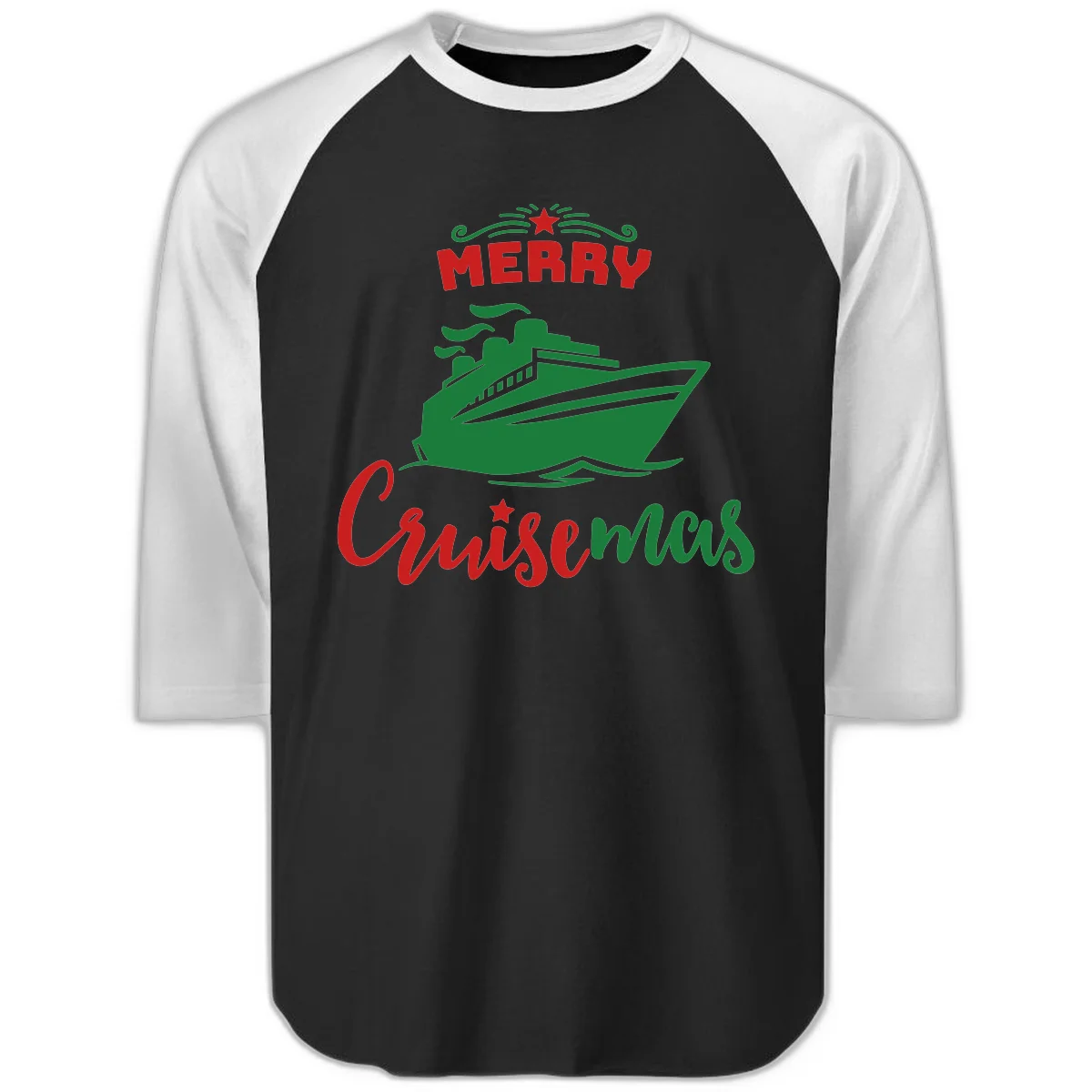 Merry Cruise-mas Ship Raglan 3/4 Sleeve in Black White