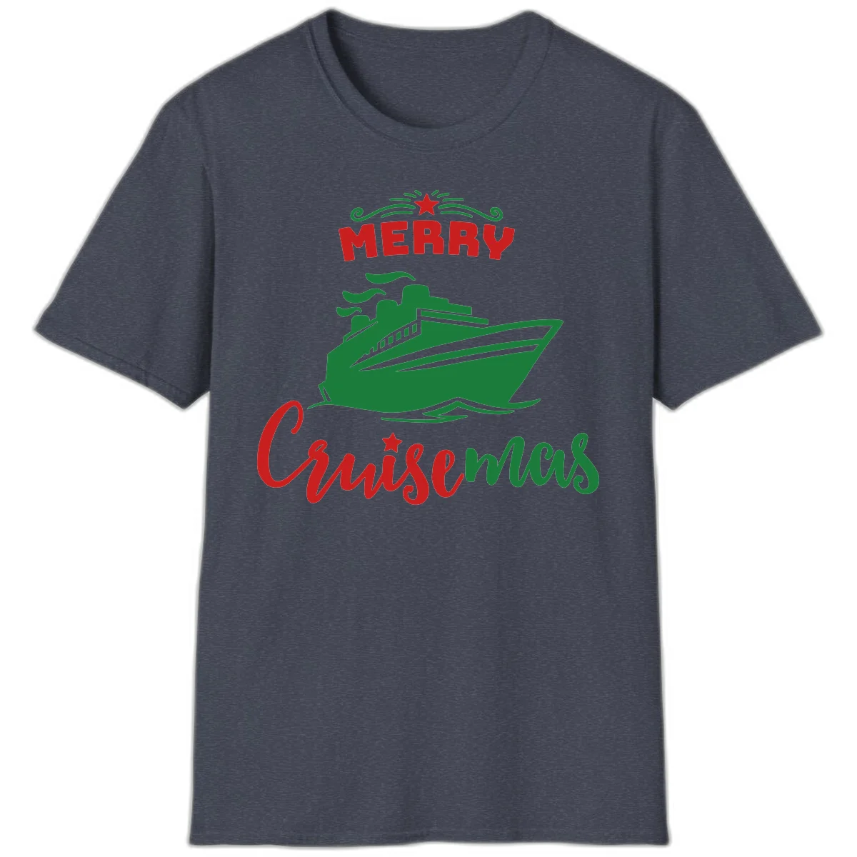 Merry Cruise-mas Ship T-Shirt in Heather Navy