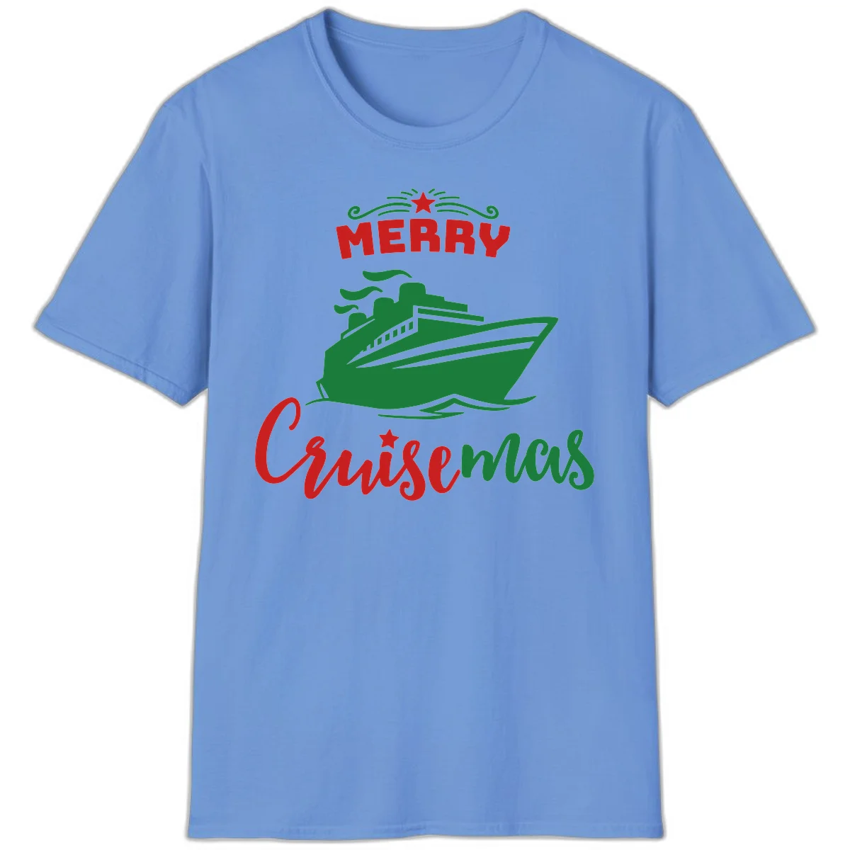 Merry Cruise-mas Ship T-Shirt in Carolina Blue