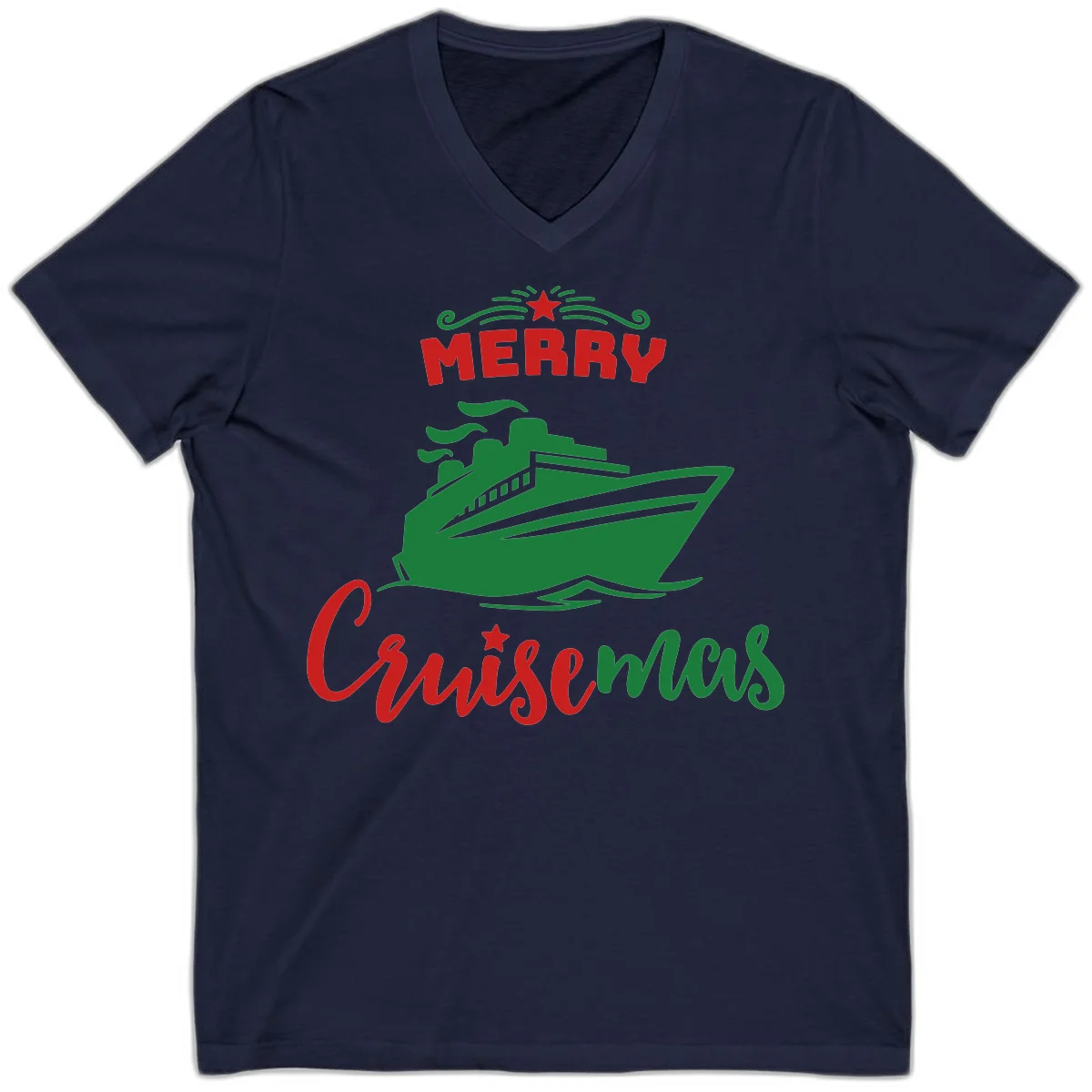 Merry Cruise-mas Ship V-Neck Tee in Navy