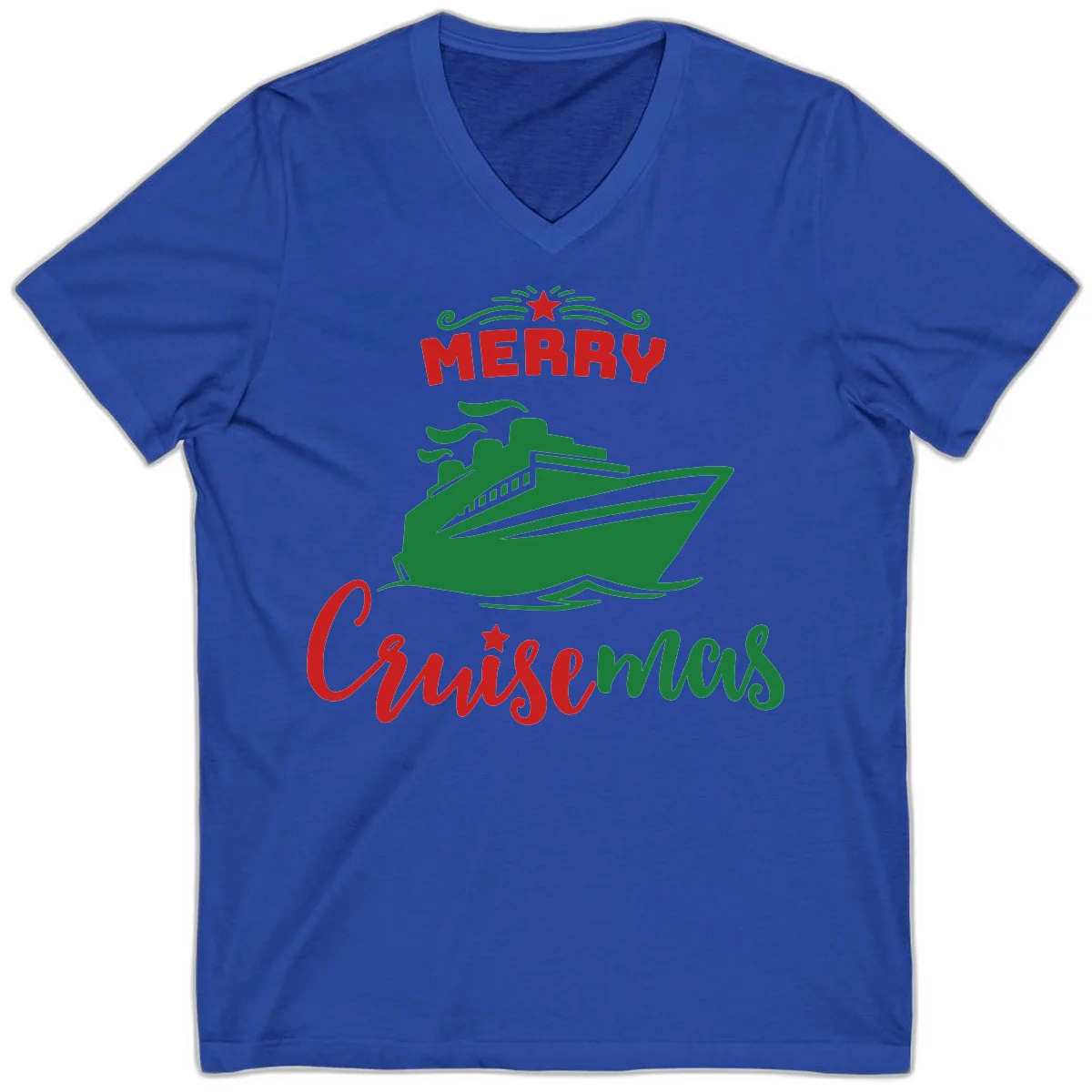 Merry Cruise-mas Ship V-Neck Tee in True Royal