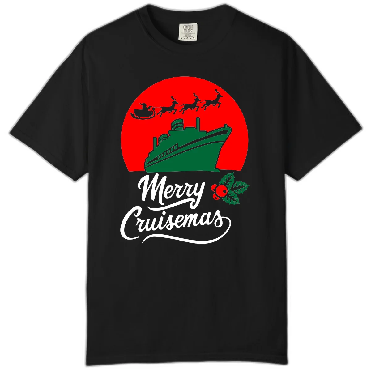 Merry Cruisemas Holiday Cruise Comfort Color Tee in Black