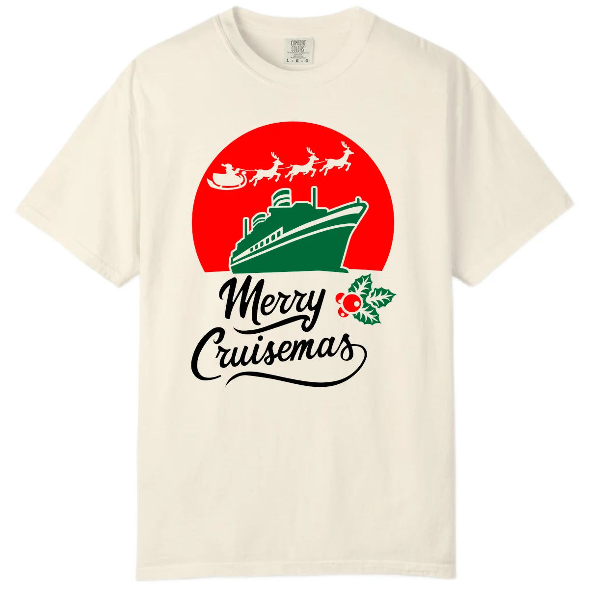 Merry Cruisemas Holiday Cruise Comfort Color Tee in Ivory