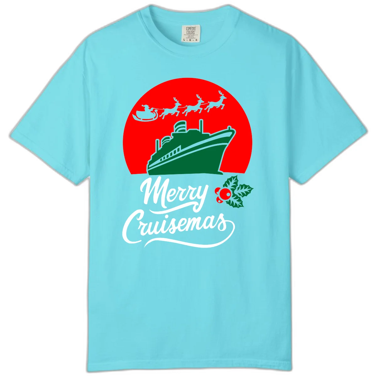 Merry Cruisemas Holiday Cruise Comfort Color Tee in Lagoon Blue