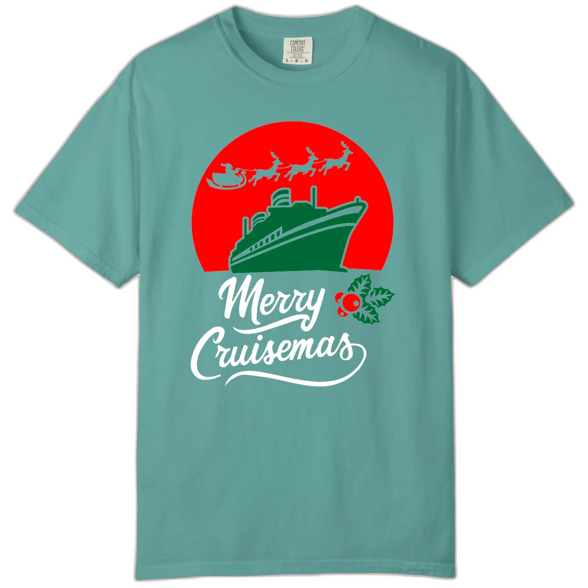 Merry Cruisemas Holiday Cruise Comfort Color Tee in Seafoam