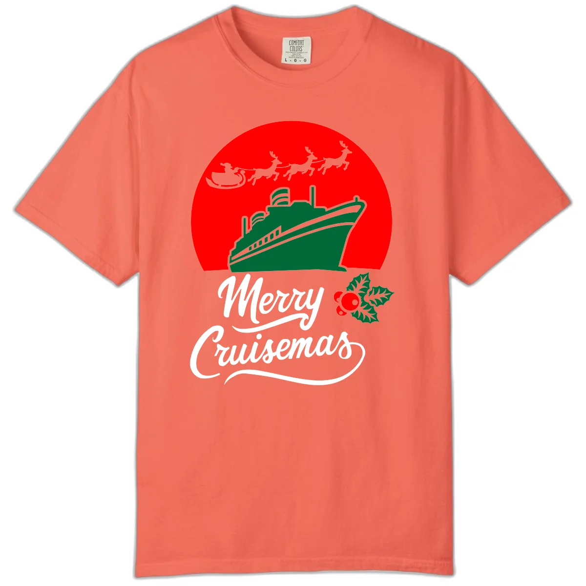 Merry Cruisemas Holiday Cruise Comfort Color Tee in Bright Salmon