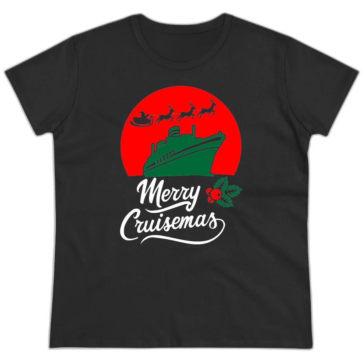 Merry Cruisemas Festive Holiday Ladies Tee in Black