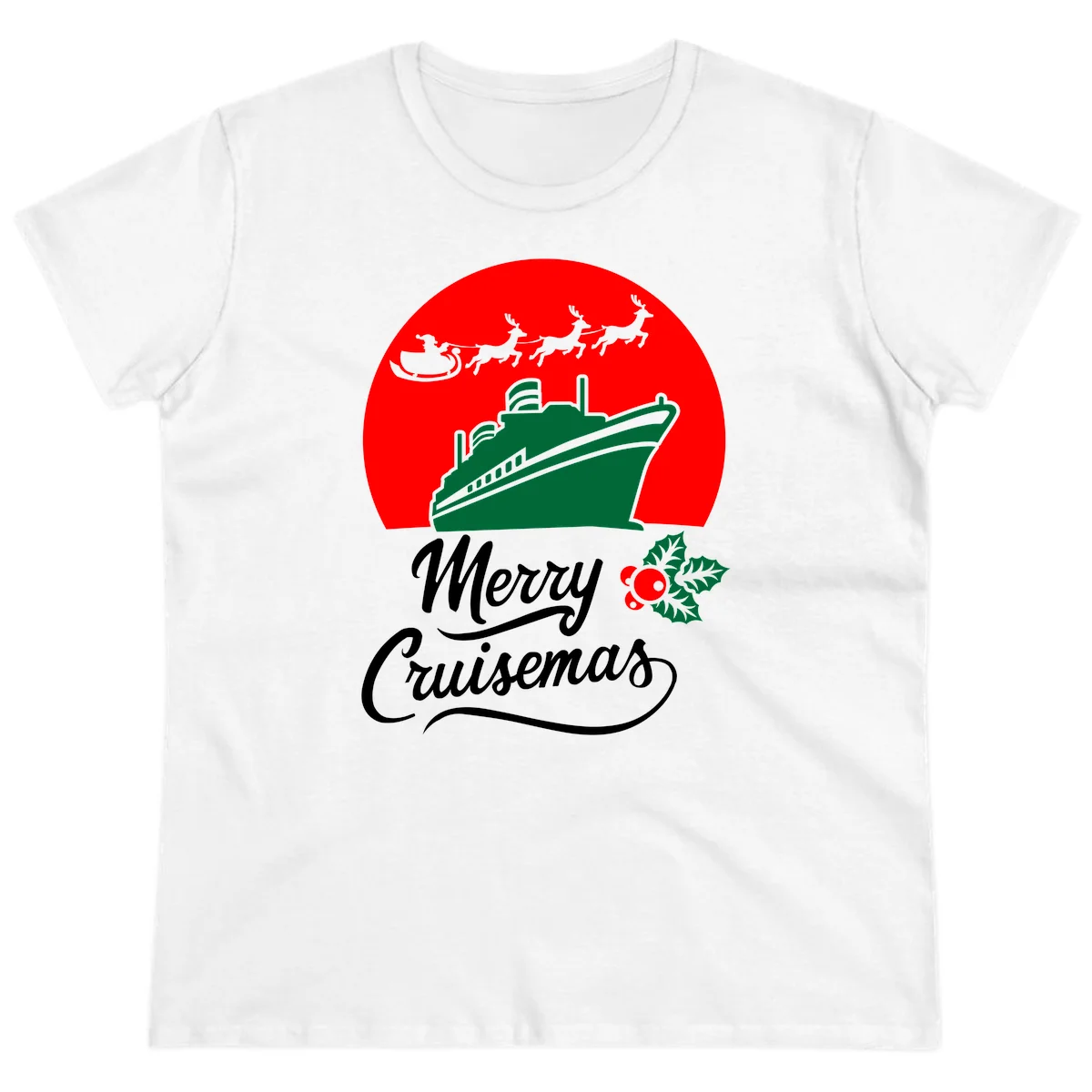 Merry Cruisemas Festive Holiday Ladies Tee in White