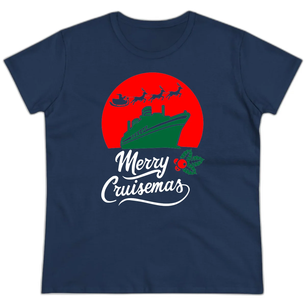 Merry Cruisemas Festive Holiday Ladies Tee in Navy
