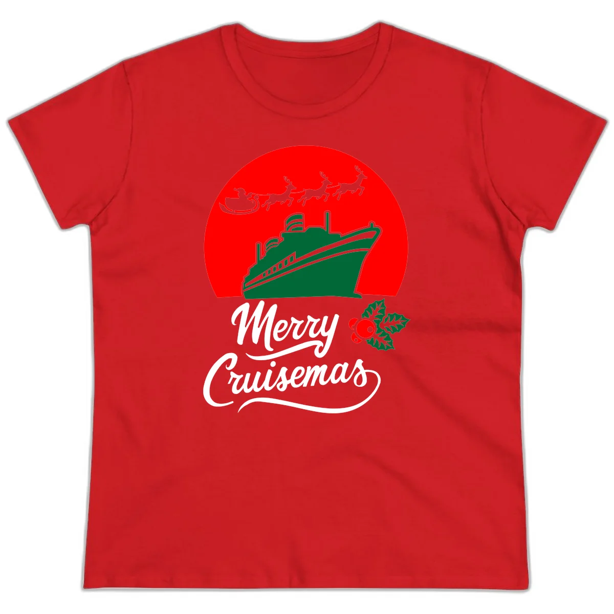 Merry Cruisemas Festive Holiday Ladies Tee in Red