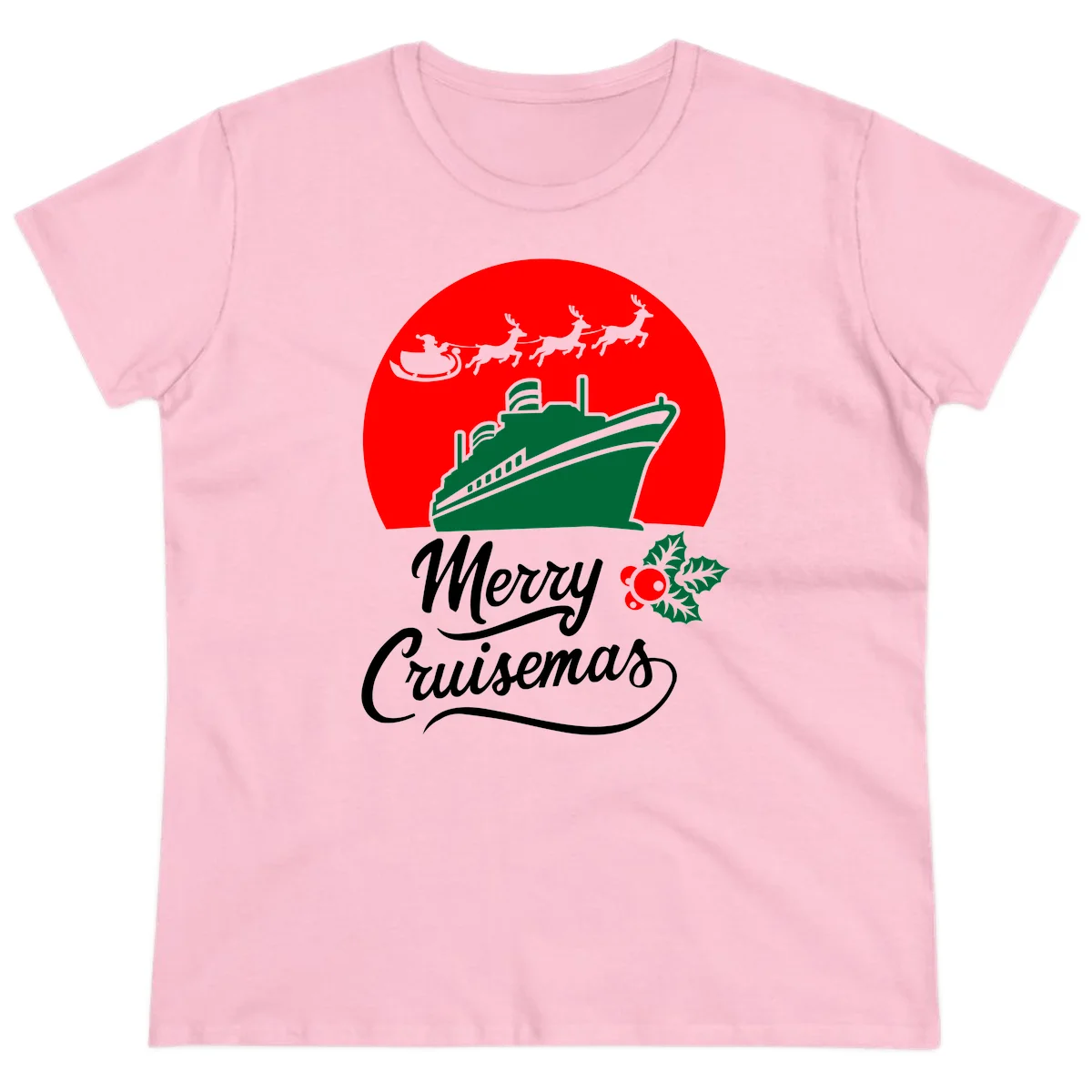 Merry Cruisemas Festive Holiday Ladies Tee in Light Pink